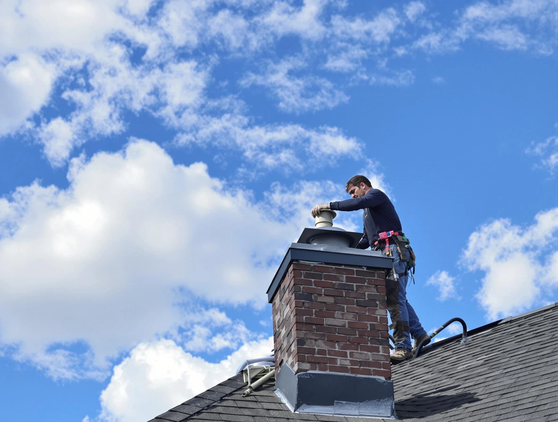 North Bergen Chimney Sweep installing a sturdy chimney cap in North Bergen, NJ