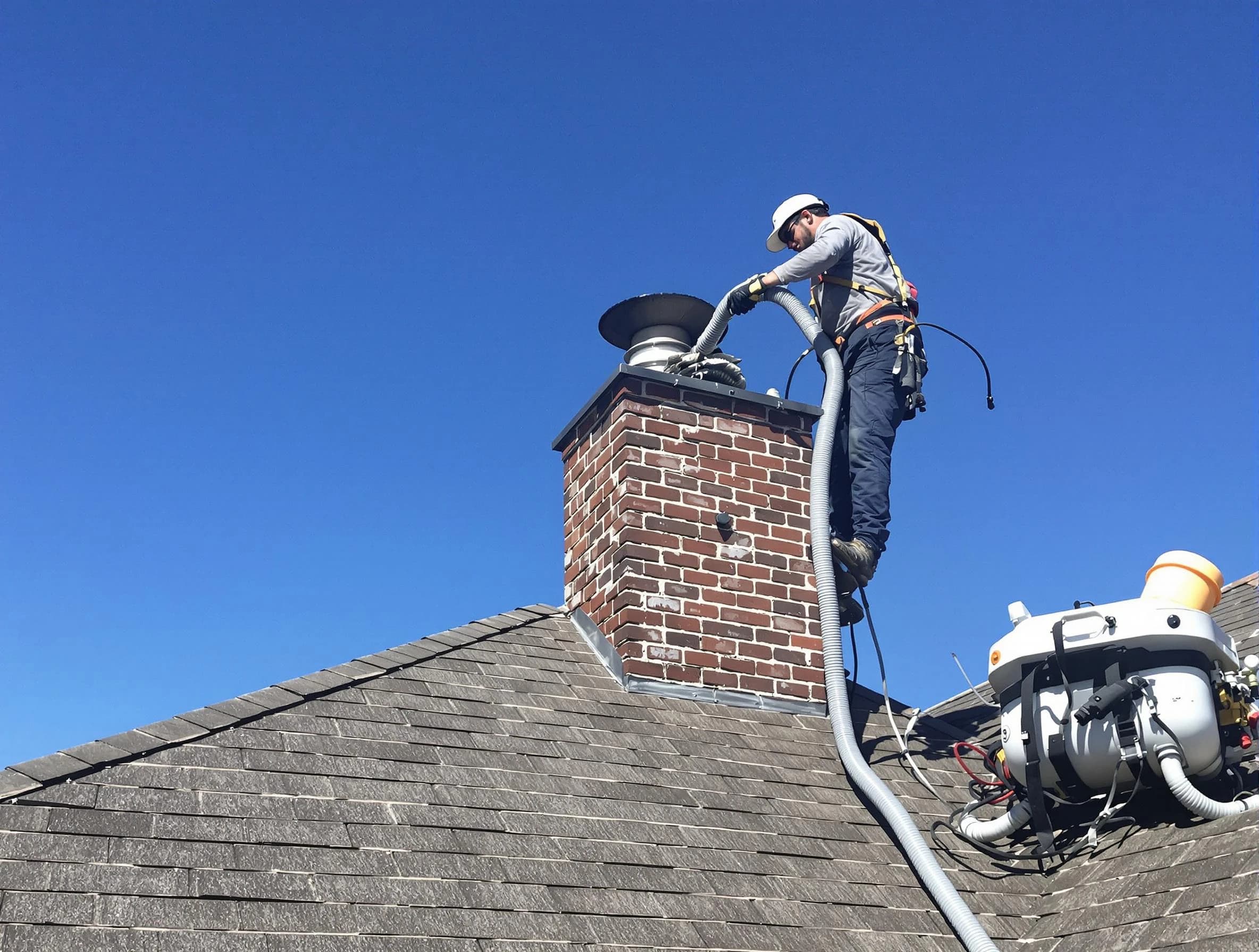 Dedicated North Bergen Chimney Sweep team member cleaning a chimney in North Bergen, NJ