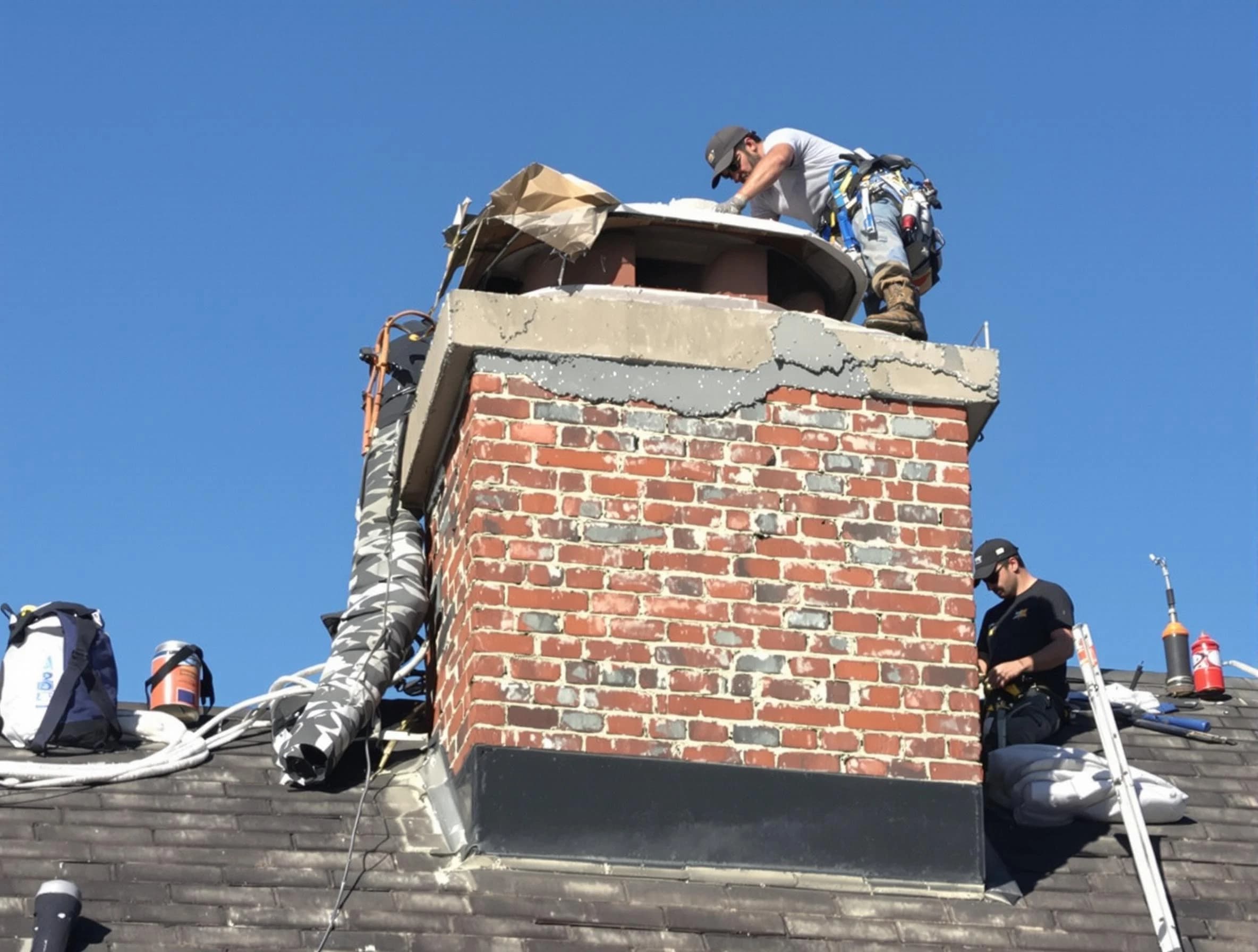 North Bergen Chimney Sweep installing a custom chimney crown in North Bergen, NJ