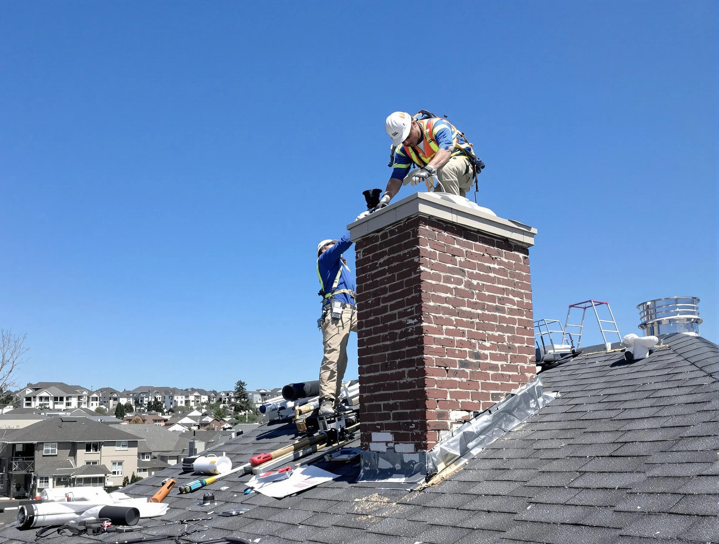 North Bergen Chimney Sweep repairing a chimney crown in North Bergen, NJ