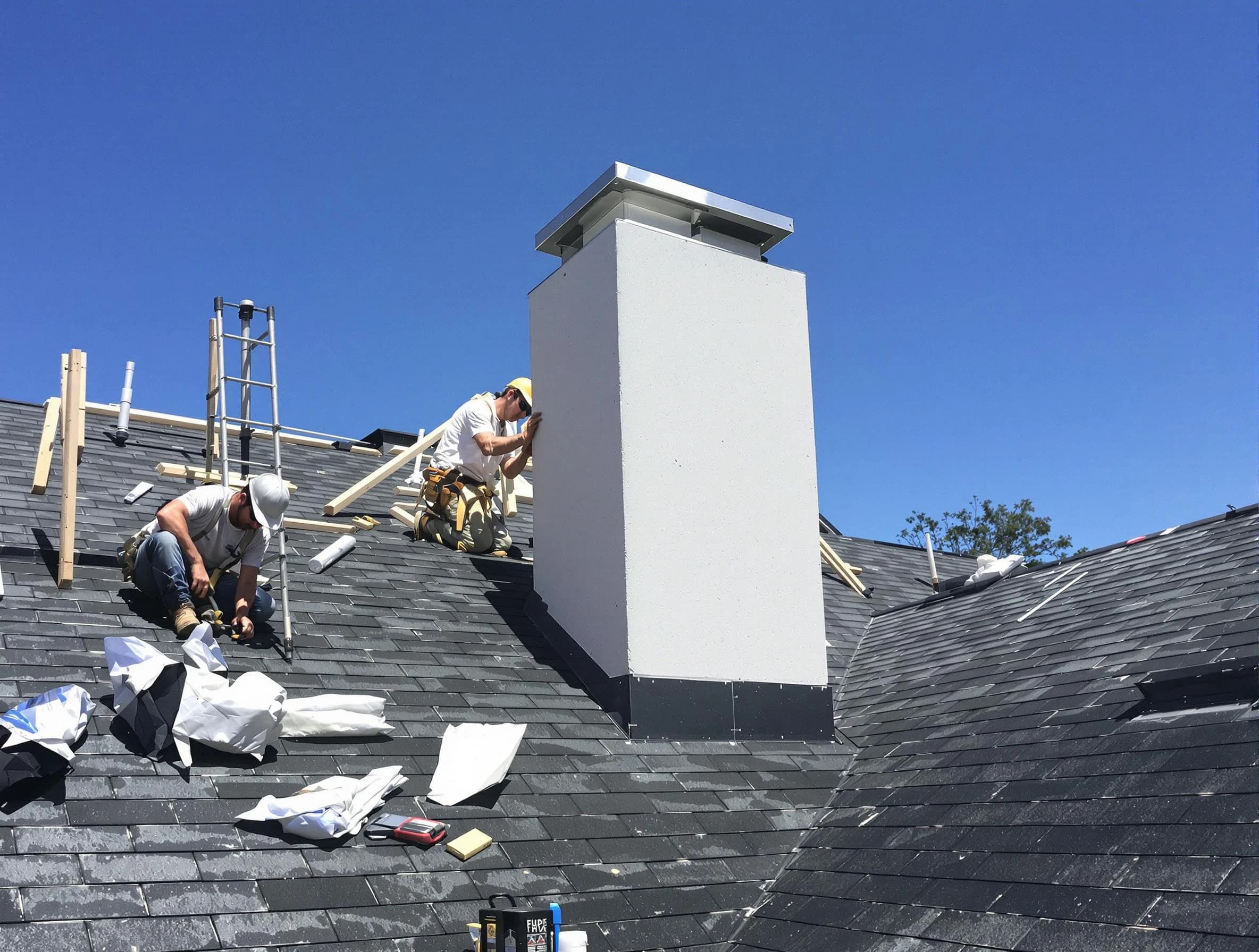 North Bergen Chimney Sweep crew installing a new chimney in North Bergen, NJ