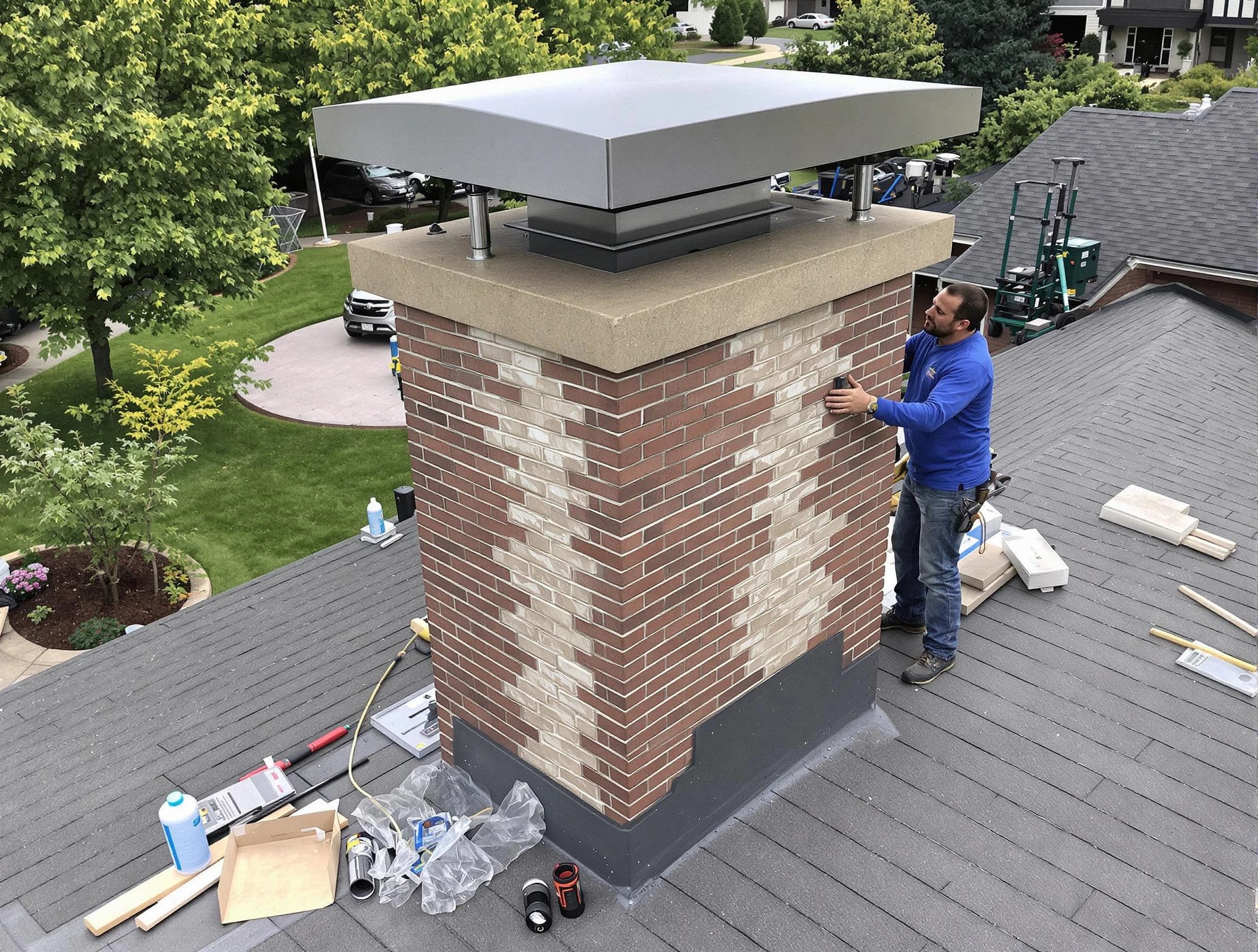 North Bergen Chimney Sweep team working on a custom chimney remodel in North Bergen, NJ