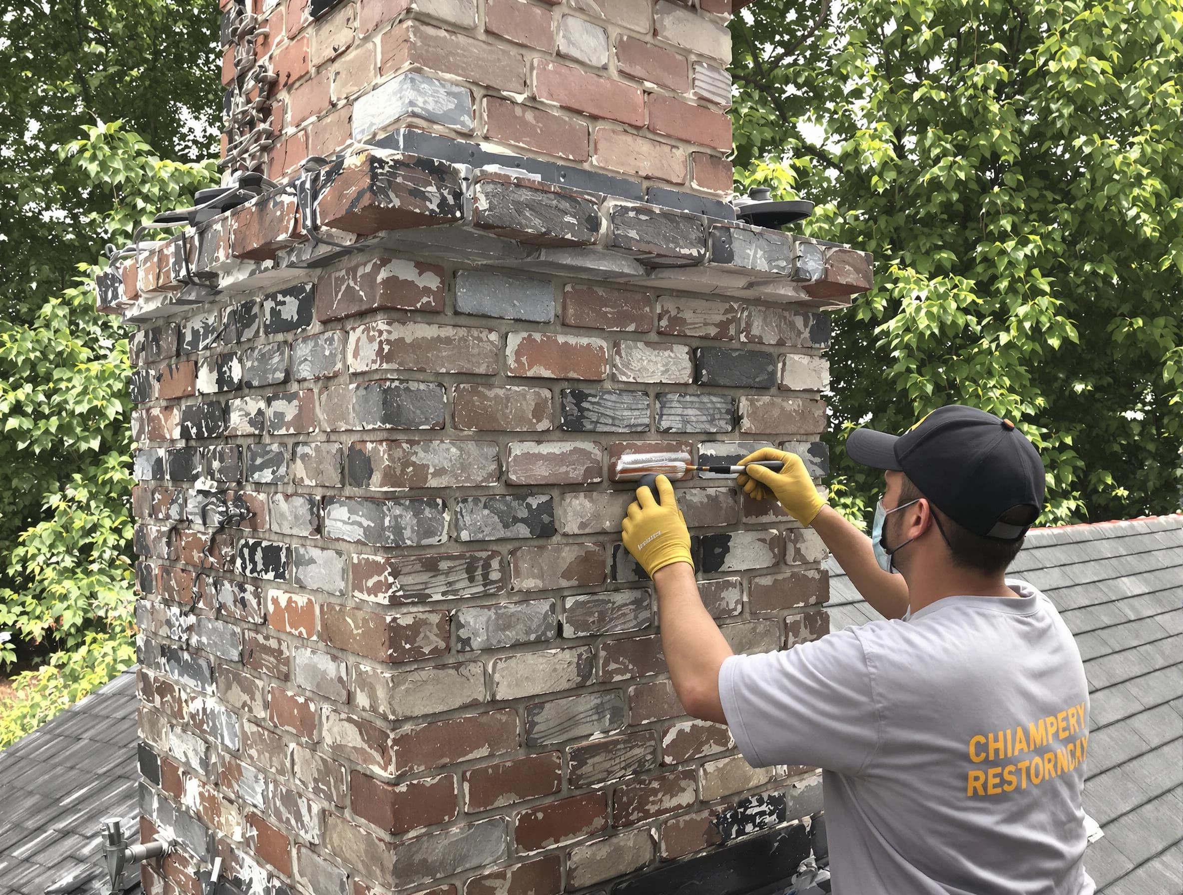 In-progress chimney restoration by North Bergen Chimney Sweep in North Bergen, NJ