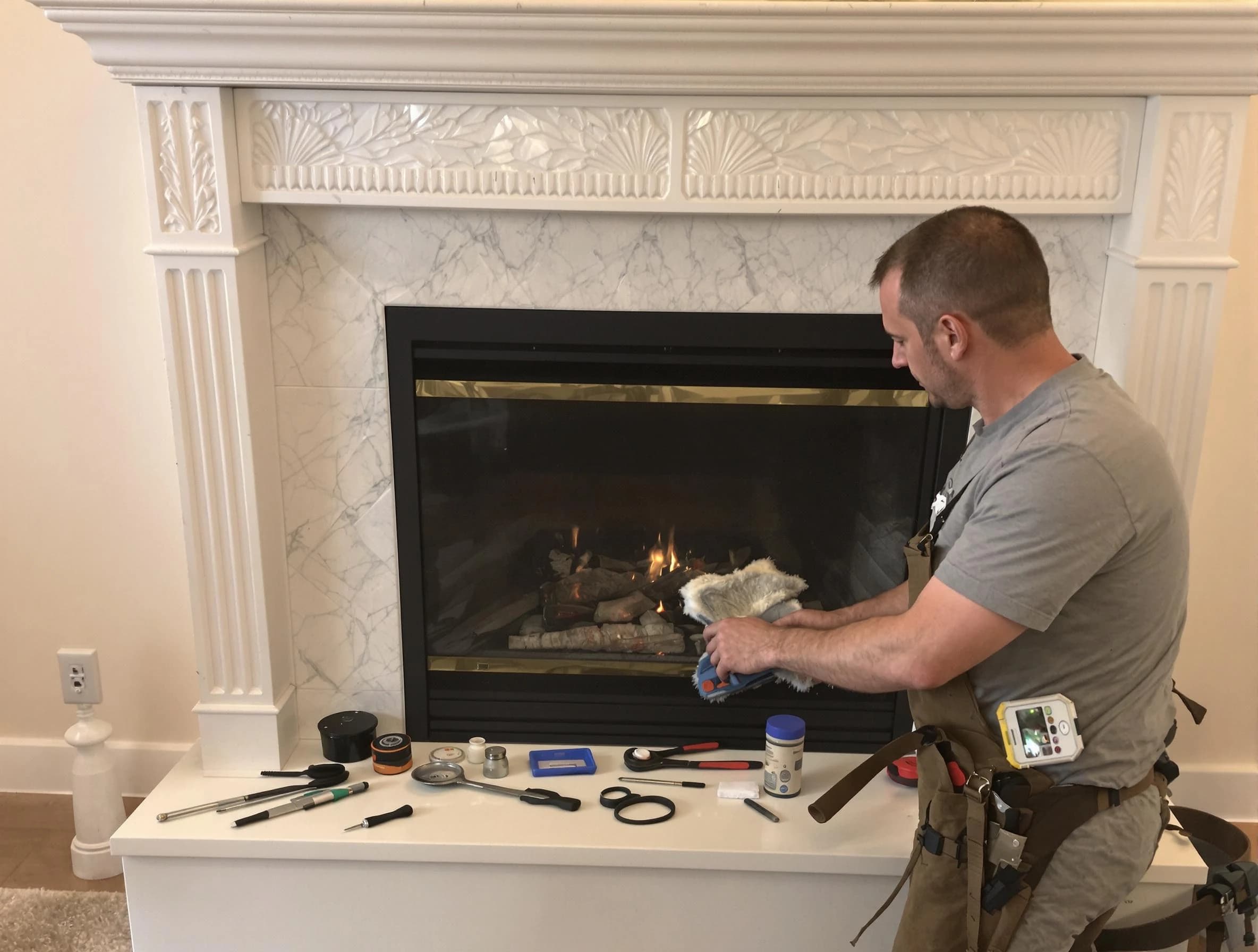 North Bergen Chimney Sweep performing fireplace maintenance in North Bergen, NJ