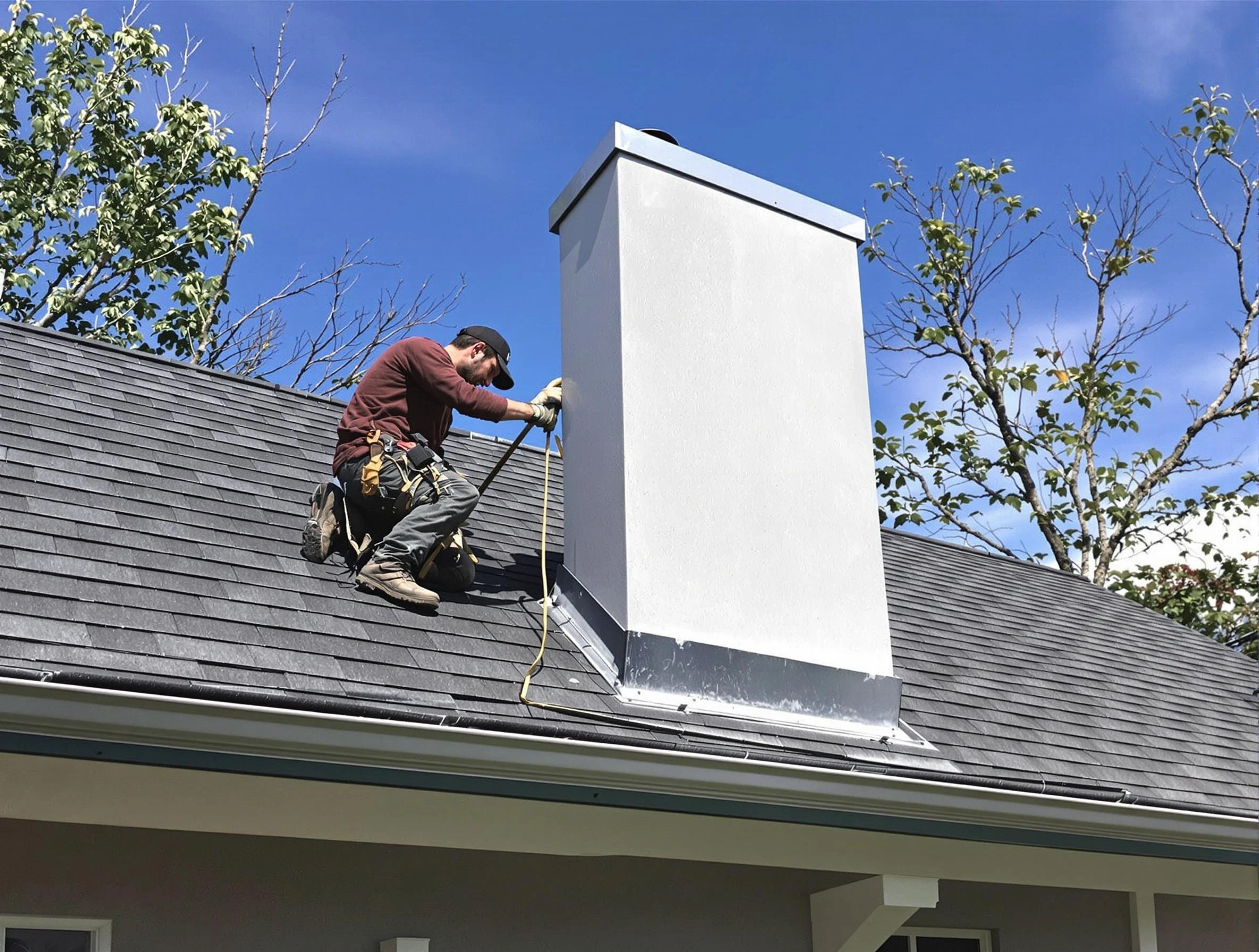 North Bergen Chimney Sweep team member finishing chimney construction in North Bergen, NJ