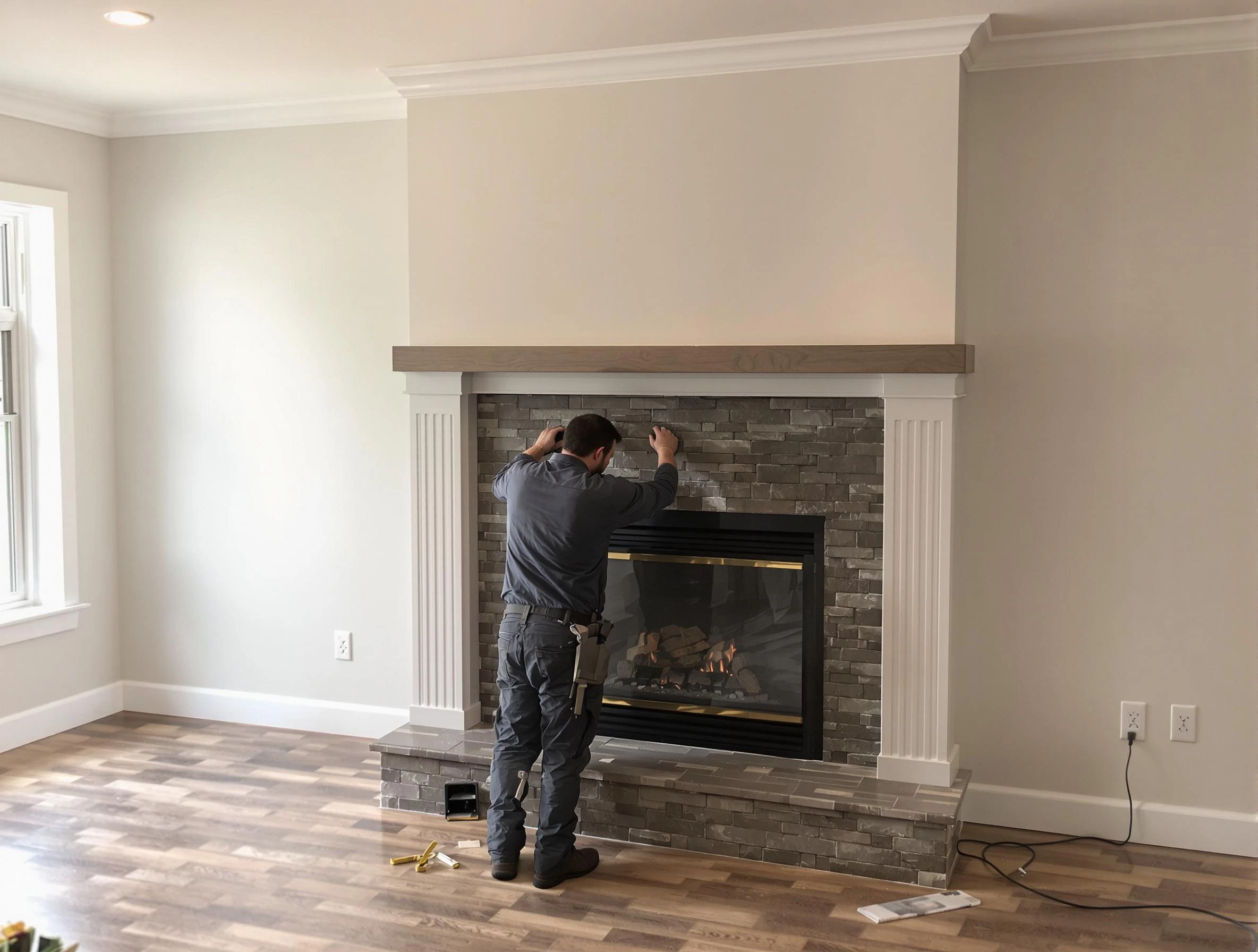 North Bergen Chimney Sweep finishing a custom fireplace install in North Bergen, NJ